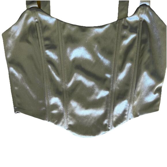 Y2K Forever 21 Silver Satin Corset Top Bustier Coquette Fairycore Women Size L - Picture 3 of 5
